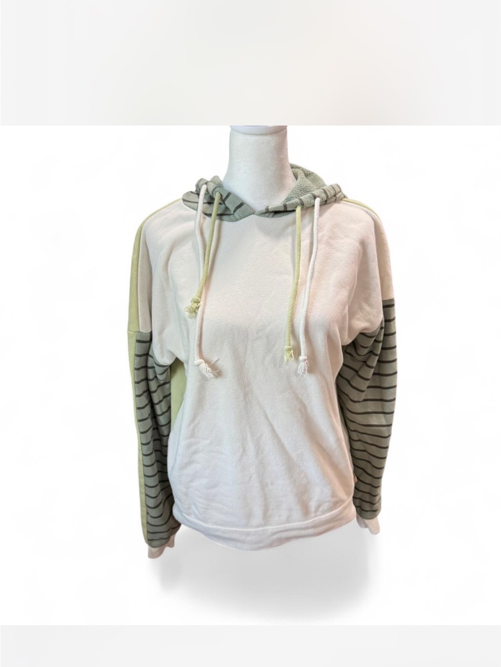 BKE Cream Hoodie with Olive Striped Sleeves